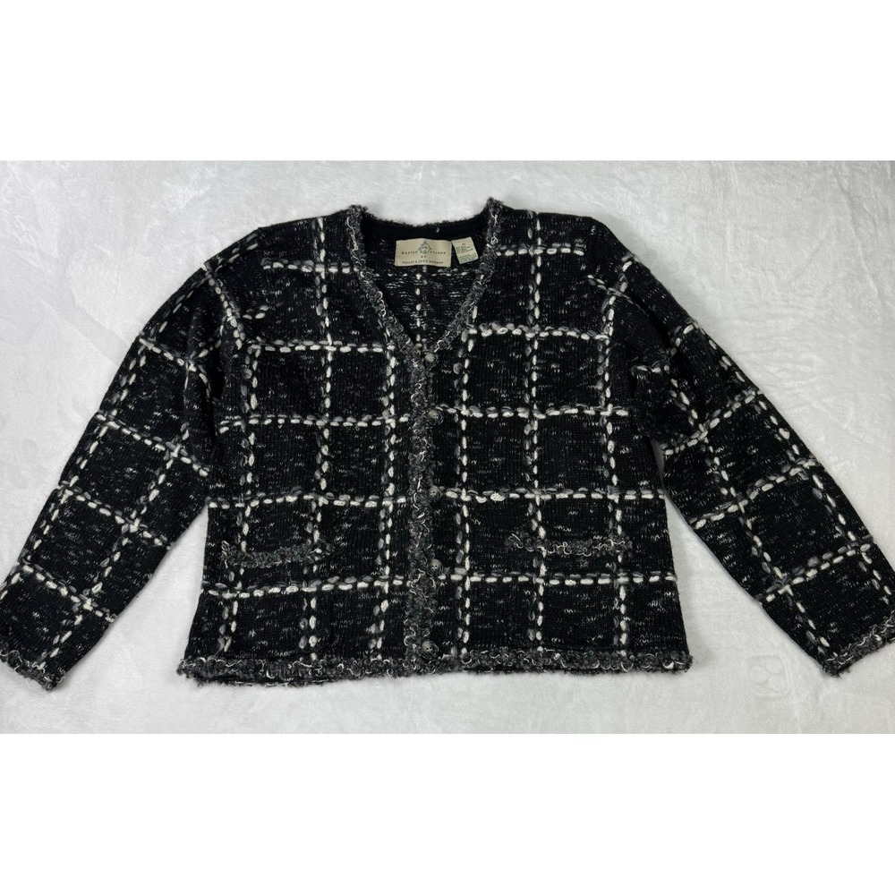 Design Options PHILIP JANE GORDON cardigan‎ sweater Medium Black Gray Silk Wool